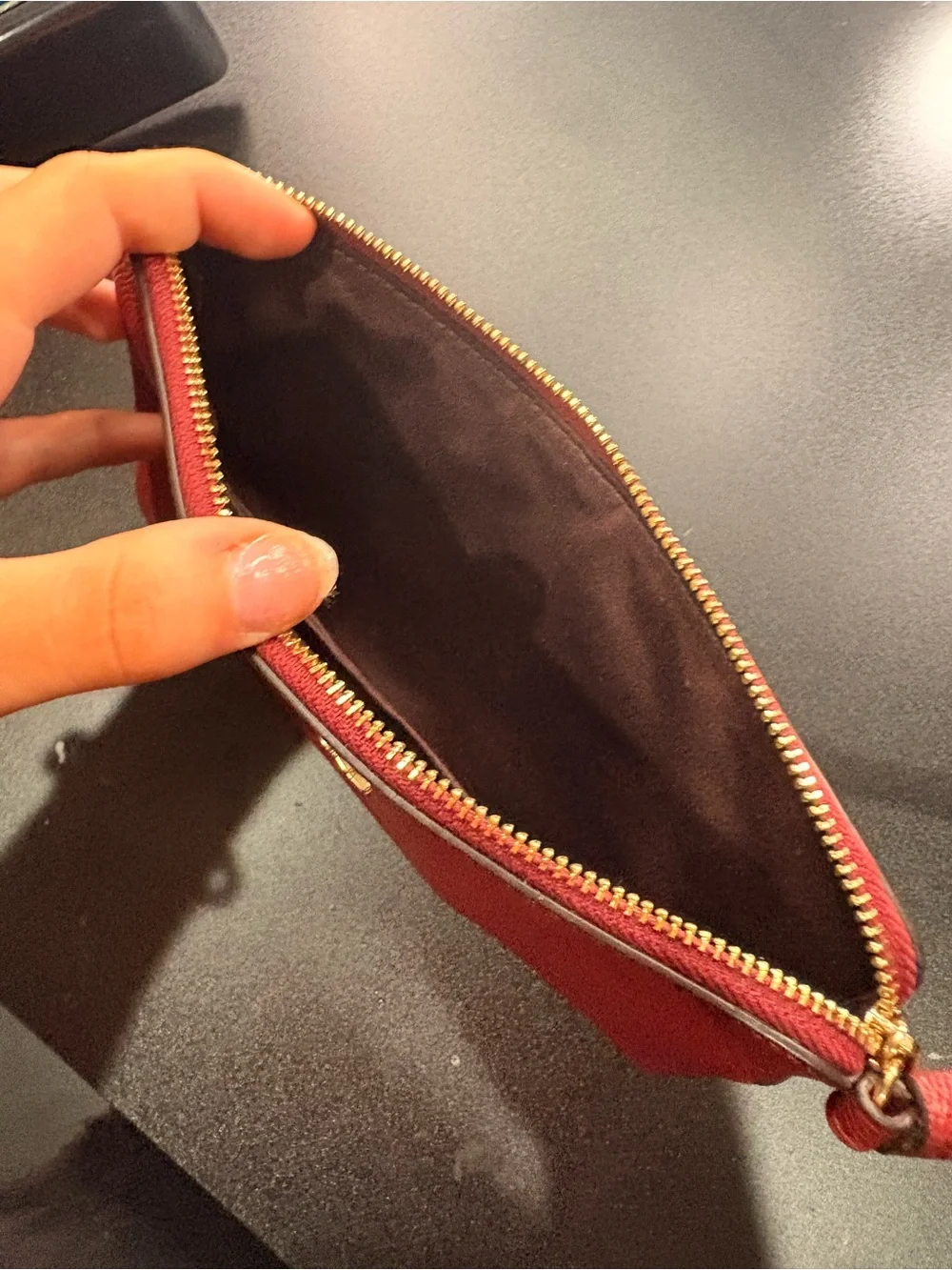 Coach Red Pebbled Leather Wristlet Clutch with Gold Logo